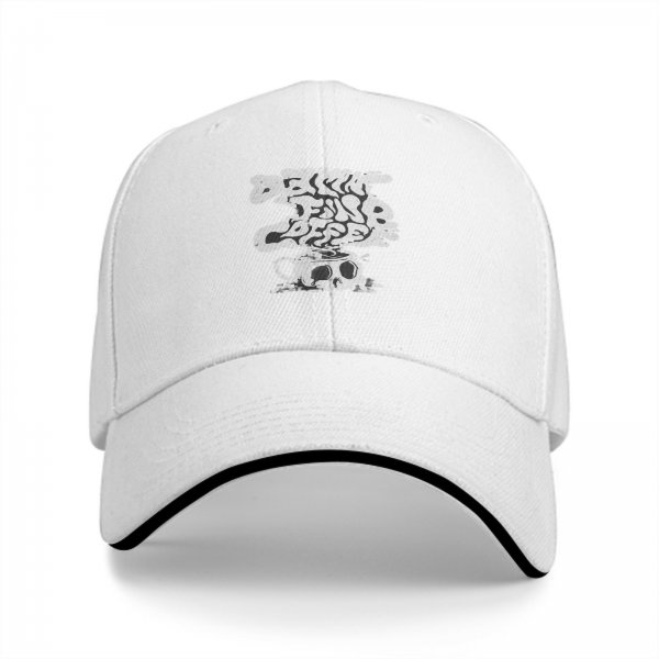 Black baseball cap with drink fine coffee skull cup graphic