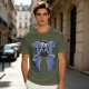 Olive T-Shirt With Blue Fantasy Animal Heads Graphic Print