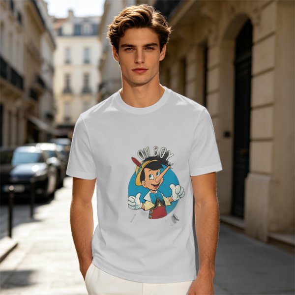 Olive T-Shirt with Pinocchio 'Oh Boy' Graphic Print