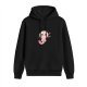 Black hoodie with a cute angry pink ghost graphic print