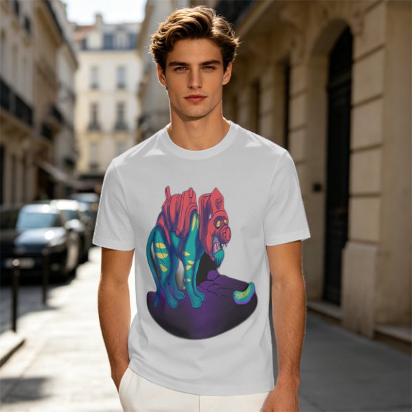 Olive T-Shirt With Vibrant Fantasy Creature Graphic Print