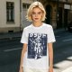 Olive t-shirt with stylized anime warrior graphic and Japanese text