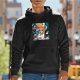 Black hoodie with Animaniacs nurse and characters graphic print