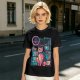 Olive T-Shirt with Cyberpunk Pink Cat and Robotic Tech Print