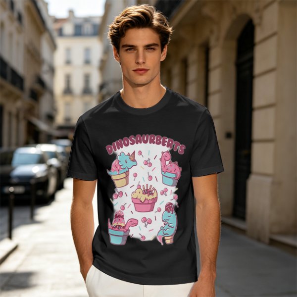 Olive T-Shirt With Cute Dinosaur Ice Cream Graphic Print
