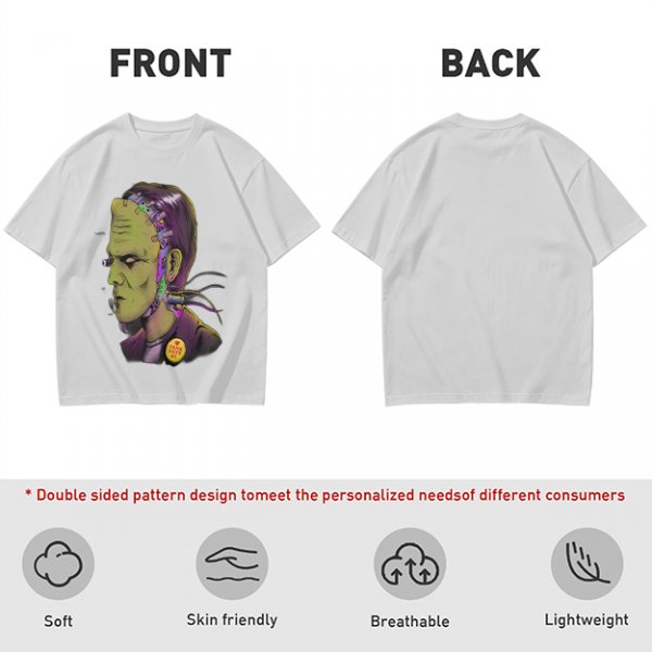 Olive T-Shirt with Frankenstein Monster Portrait Print