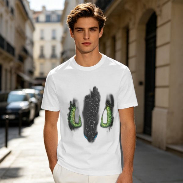 Olive Green T-Shirt With Dark Monster Face Graphic Print
