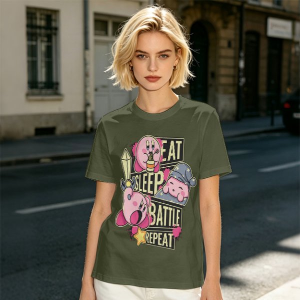 Eat Sleep Battle Repeat Kirby Graphic T-Shirt