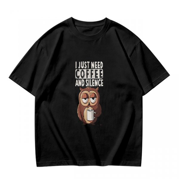 Owl Coffee Silence T-Shirt for Relaxed Daily Wear