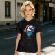 Olive T-shirt with Cartoon Character Holding Mushrooms Print