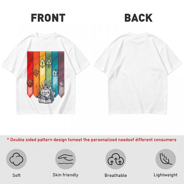 Dungeons and Dragons Polyhedral Dice Rainbow Graphic T-Shirt