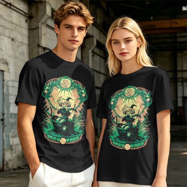 Olive Green T-Shirt With Fantasy Warrior Graphic Print