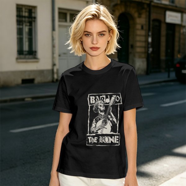 Olive T-Shirt With Skeleton Banjo Player Graphic