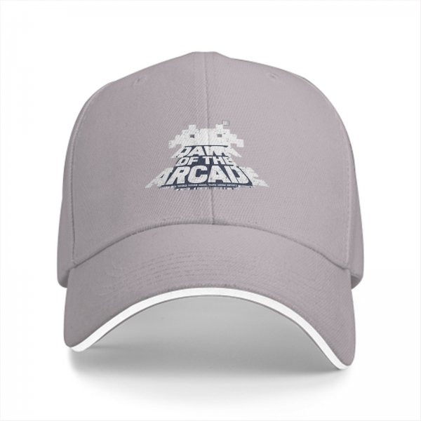 Black baseball cap with 'Dawn of the Arcade' and space invader graphic