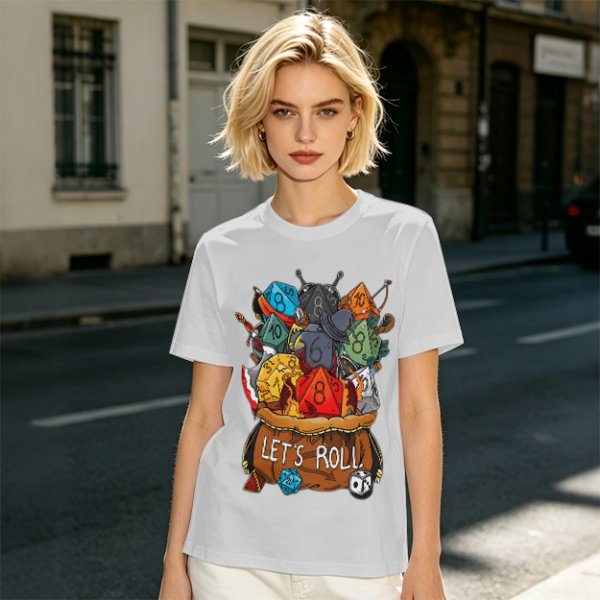 Olive Dungeons and Dragons Dice Bag Let's Roll Graphic T-Shirt