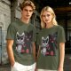 Olive T-Shirt With Cute Raccoon And Shadow Monster Graphic