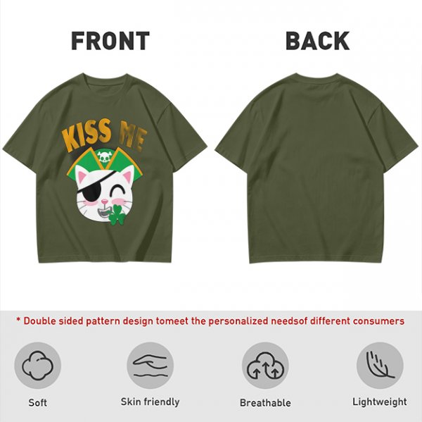 Kiss Me Pirate Cat Shamrock Graphic T-Shirt