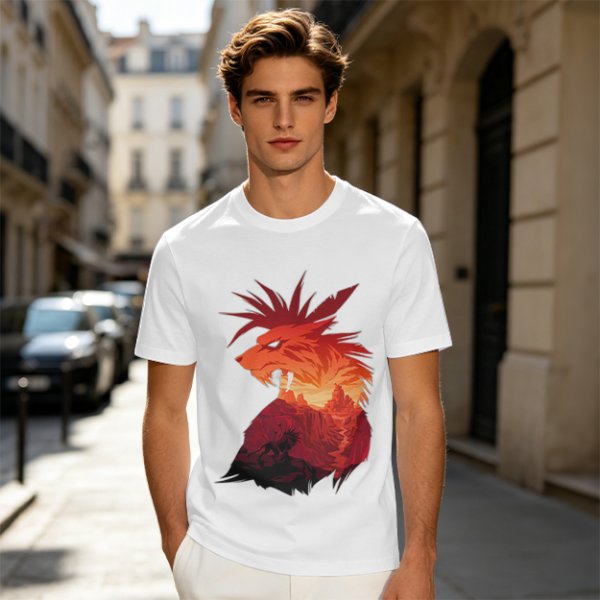 Olive T-Shirt With Fiery Lion Creature Graphic Print