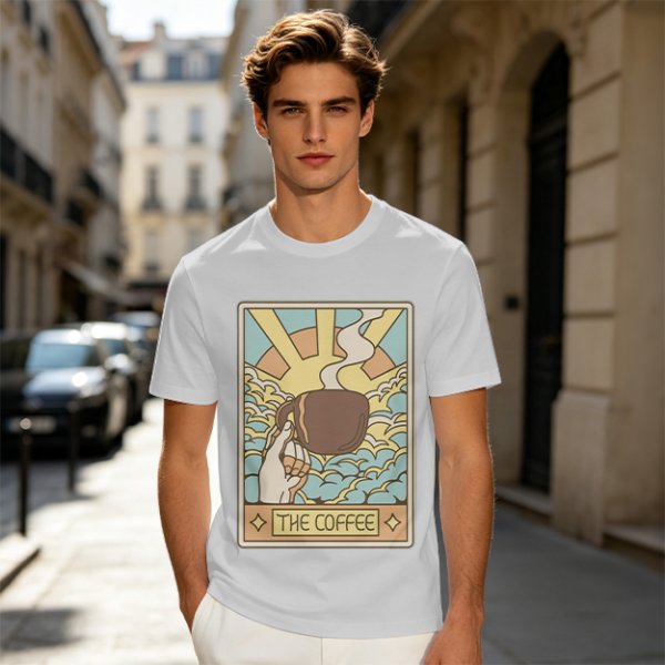 Oversized Dark Green T-Shirt With The Coffee Tarot Card Style Print