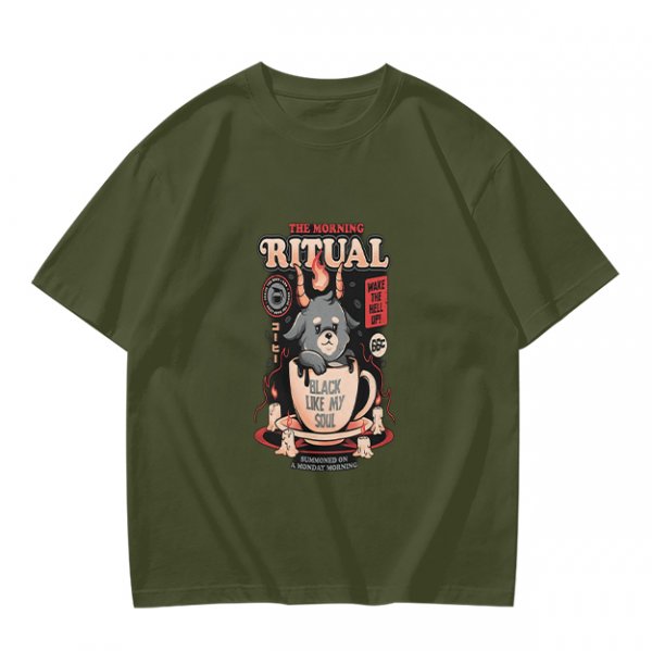 Olive Graphic Tee With Morning Ritual Devil Dog Coffee Print