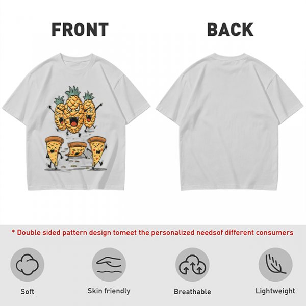 Olive T-Shirt With Angry Pineapple And Pizza Slice Cartoon Print