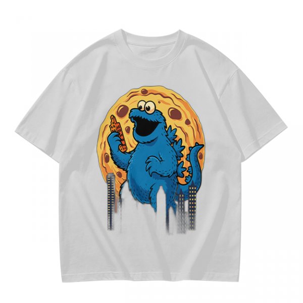 Olive T-Shirt Featuring Giant Cookie Monster Holding Cookie Against Moon