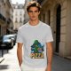 Olive Green T-Shirt with Alien Eating Pizza UFO Graphic