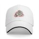 Black baseball cap with sleeping cat in potion bottle and pink flowers print