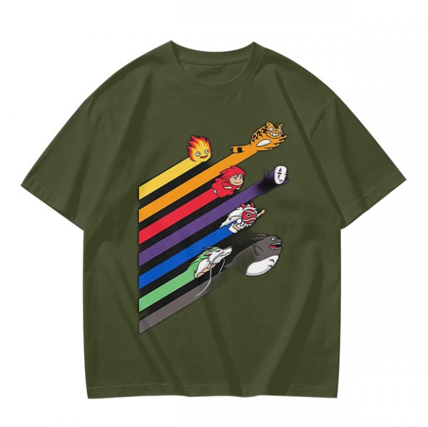 Studio Ghibli Characters Rainbow Stripe Graphic T-Shirt