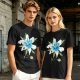 Olive Green T-Shirt with Watercolor Blue Lily Flower Print
