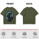Olive T-Shirt With Black Cat And Crescent Moon Graphic