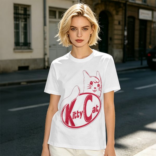 Olive green t-shirt with Kitty Cat graphic print