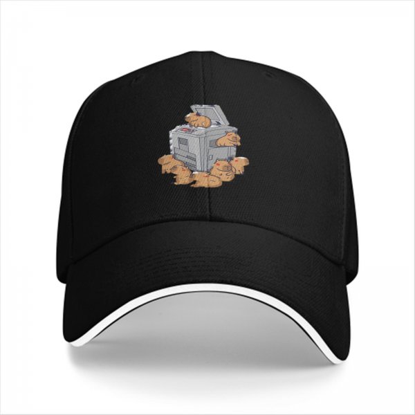 Black Baseball Cap With Capybaras On A Copier Print
