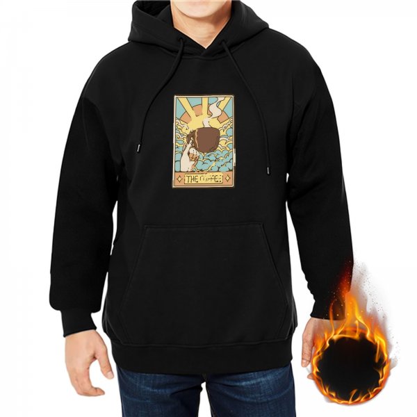Black Hoodie With Tarot Card Style Coffee Print Design