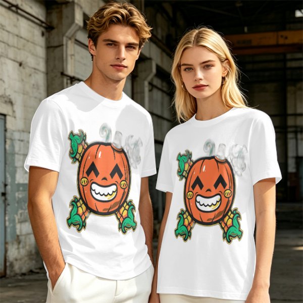 Olive T-Shirt with Smiling Pumpkin Corn Crossbones Graphic