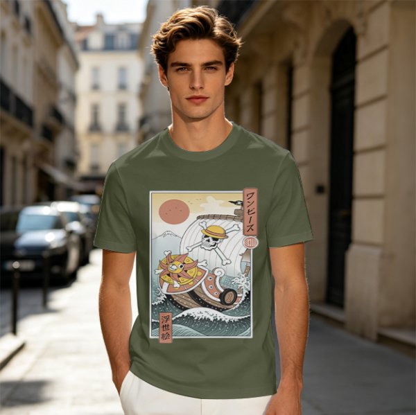 One Piece Thousand Sunny Pirate Ship Ukiyo-e Style Graphic T-Shirt