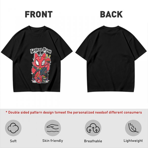 Olive T-shirt with Spider-Punk Cat Playing Guitar Graphic