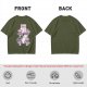 Olive green t-shirt with playful Mount Fuji character graphic print