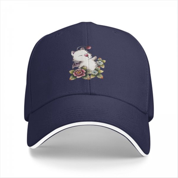Black Baseball Cap With Cute Fantasy Creature And Floral Print