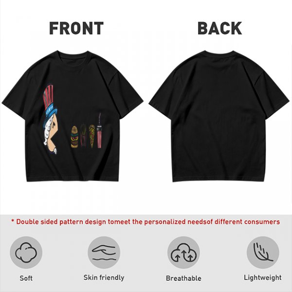Olive T-Shirt With Uncle Sam Hat And Fast Food Graphic Print