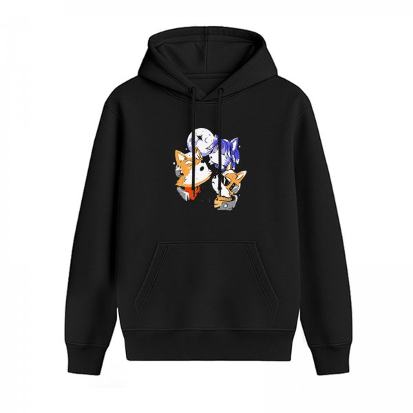 Black Hoodie With Space Themed Fox Astronaut Graphic Print