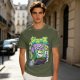 Olive T-shirt with spooky juice box graphic and playful skull art
