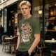 Olive t-shirt with cat bus ramen bowl graphic print