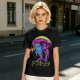 Olive t-shirt with neon vampire Dracula graphic and Japanese text