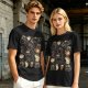 Olive T-Shirt With Cute Black Cats And Coffee Themed Print