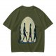 Olive T-shirt with Walking Silhouettes Under a Large Moon