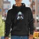 Black hoodie with anime sun god figure graphic print