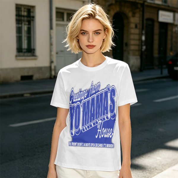 Olive t-shirt with funny yo mama's house greeting print
