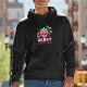 Black hoodie with cute strawberry graphic and 'berry stressed' text