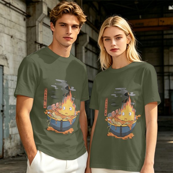 Howl's Moving Castle Calcifer Ramen Graphic T-Shirt